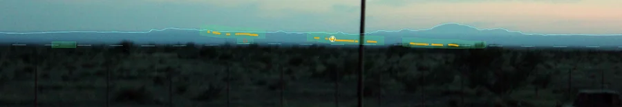 The second frame, 97 seconds later, framed slightly differently; the light again sits on the orange US-67 dots inside a green box